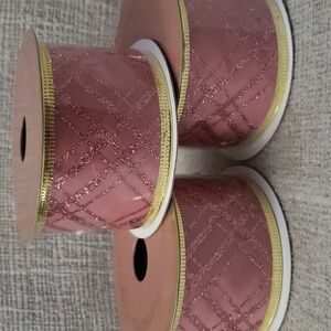 Christmas Art Deco Rose/Gold Ribbon New 3 rolls